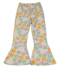 Vanilkovo-barevné květované úpletové flare tepláky shein