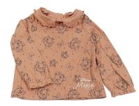 Starorůžové žebrované triko s kočkami a límečkem Disney