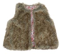 Hnedo-sivá kožušinová podšitá vesta