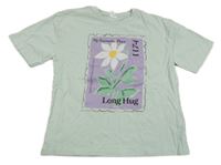 Světelezelené tričko s květinou Zara