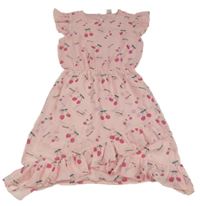 Svetloružové šifónové šaty s třešněmi Y.F.K.