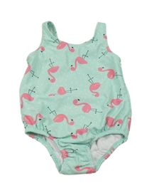 Zelené jednodielne plavky s plameňáky tu