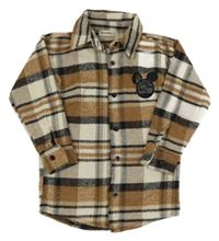 Hnedo-smetanovo-čierna kockovaná úpletová košeľa s Mickeym