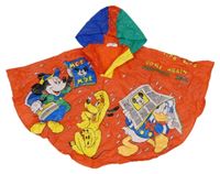 Červeno-farebné pláštěnkové pončo s Mickeym a kamarády a kapucňou