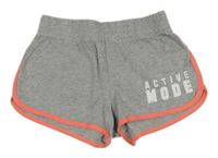 Sivé teplákové kraťasy s nápisom a neonovým lemem H&M