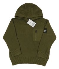 Nové - khaki svetr s kapsou a kapucí Next