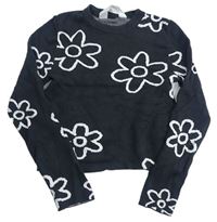 Antracotový kvetovaný crop sveter zn. H&M