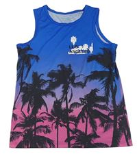 Modro-růžové tílko s palmami Primark