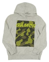 Svetlosivá melírovaná mikina s potlačou a kapucňou C&A