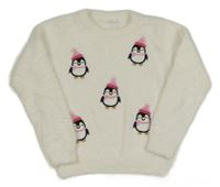 Biely chlpatý sveter s tučňáky Primark