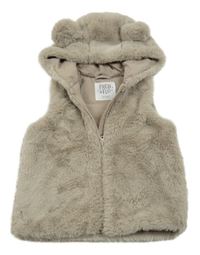 Béžová kožušinová podšitá vesta s kapucňou F&F
