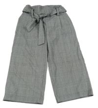 Černo-bílé kostkované culottes kalhoty s páskem H&M
