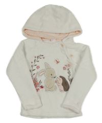 Bílá plyšová mikina s ježkem a králíkem a kapucí 