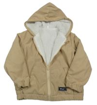 Béžová rebrovaná zamatová zateplená bunda s kapucňou