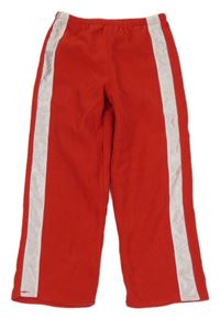 Červeno-bílé fleecové tepláky s pruhem