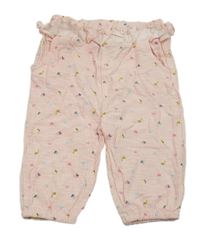 Ružovo-biele pruhované tepláky s obrázkami a volánikom Topomini