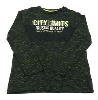 Čierno-neónově zelené melírované tričko s nápisom Yigga