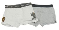 2set - 2x boxerky - světlešedé + bílé s Tomem a Jerrym 
