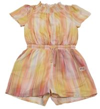 Žluto-růžový pruhovaný šifonový kraťasový overal 