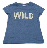 Modré tričko s nápisom Alive