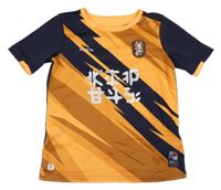 Oranžovo-tmavomodré vzorované sportovní tričko se znaky Kipsta 