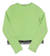Neonově zelené crop triko s nápisy H&M
