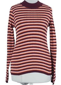 Dámsky vínovo-oranžový pruhovaný rebrovaný sveter Primark