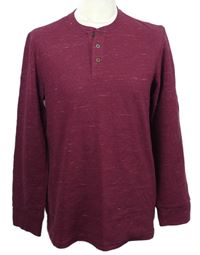 Pánské vínové melírované triko s knoflíčky Primark 