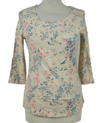 Dámské pudrové kytičkované triko s mušlemi H&S