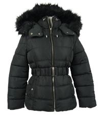 Nové - Dámska čierna šušťáková zimná bunda s opaskom a kapucňou New Look