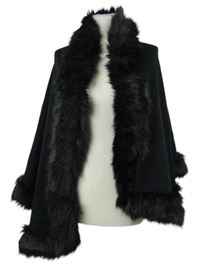 Dámské černé pončo na zapínání s kožíškem Soul 