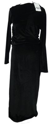 Nové - Dámske čierne zamatové midi šaty Zara