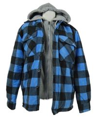 Pánská černo-modro-šedá kostkovaná flaušová košilová bunda s kapucí Magill 
