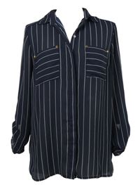 Dámská tmavomodrá proužkovaná halenka s rolovacími rukávy Colloseum 