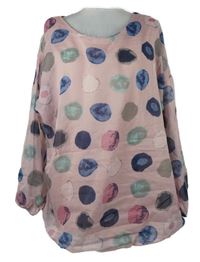 Dámská růžová puntíkovaná šifonová balonová tunika Tesini 