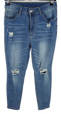 Dámske modré skinny rifle s dierami Shein