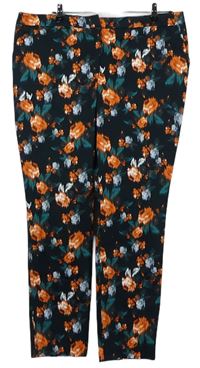 Dámske čierno-oranžovo-zelené kvetované nohavice George
