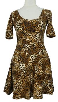Dámske hnedo-čierne leopardí šaty Miss Selfridge