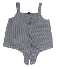 Tmavomodro-biely kockovaný blúzková ý crop top s gombíky Primark