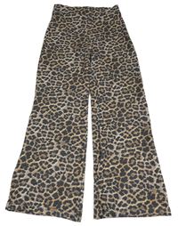 Růžovo-béžovo-černé úpletové kalhoty s leopardím vzorem 
