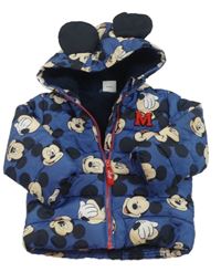 Modrá šušťáková zimná bunda s Mickey Mousem a kapucňou Disney
