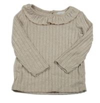 Béžové rebrované úpletové tričko s volánikom zn. Primark