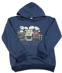 Tmavomodrá ľahká mikina s obrázkom a kapucňou