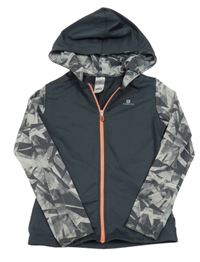 Šedo-vzorovaná propínací mikina s kapucí Decathlon