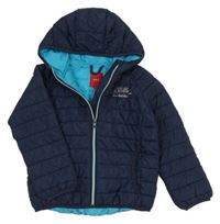 Tmavomodrá šusťáková prošívaná zateplená bunda s nápisem a kapucí S. Oliver