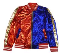 Kostým- Modro-červená lesklá šusťáková bunda- Harley Quinn