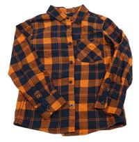 Tmavomodro-oranžová kockovaná košeľa