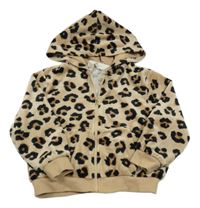 Béžová plyšová prepínaci mikina s leopardím vzorom a kapucňou H&M