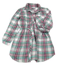 Bielo-ružovo-zeleno-čierne kockované šaty Primark