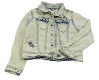 Smetanovo-modrá rifľová bunda s nášivkou Dopodopo